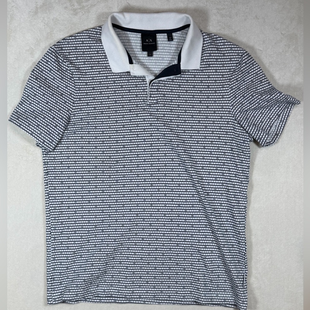 Armani Exchange Size Small Classic Cotton Knit Monochrome Pattern Polo Shirt